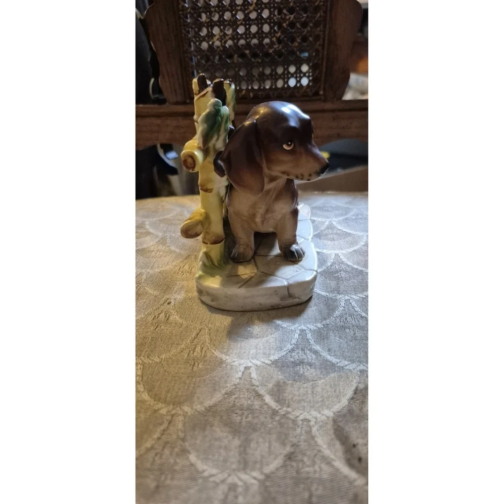 Vintage Lefton Japan Dachshund Puppy  Figurine | Fence Scene Decor